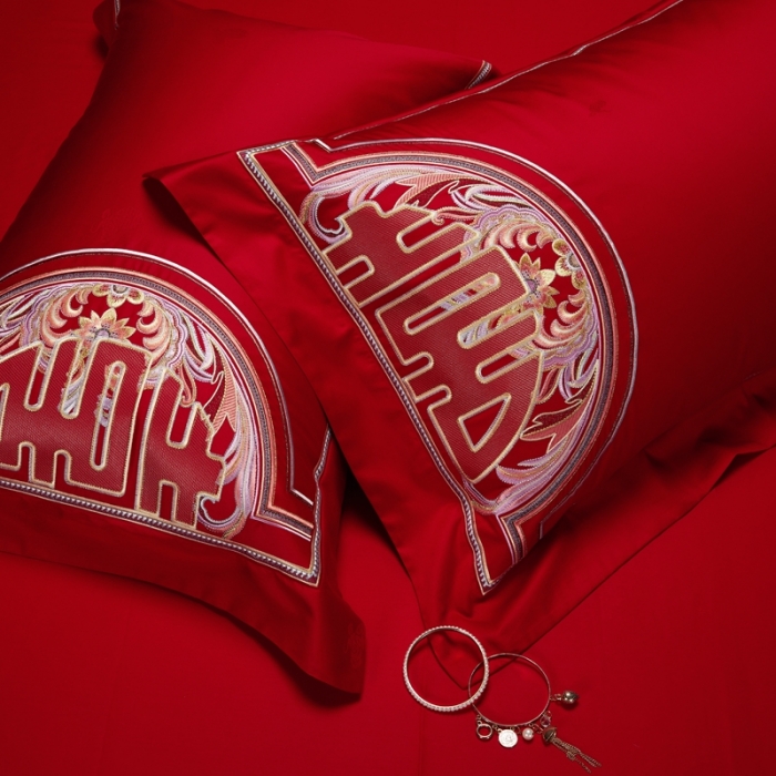 91家纺网 家纺一手货源 找家纺 缔缦 2022新款全棉婚庆系列四件套多件套 喜妆场景2