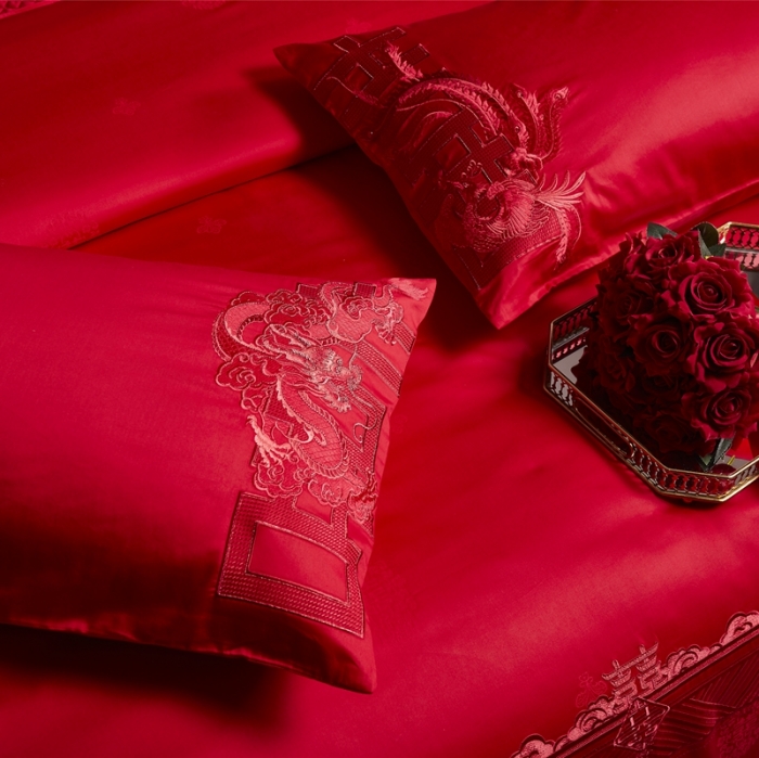 91家纺网 家纺一手货源 找家纺 (总）缔缦 2022新款全棉婚庆系列四件套多件套-东方喜事