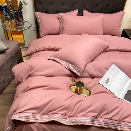 91家纺网 家纺一手货源 找家纺 总 2022新款轻奢酒店风宽边四线绣水洗棉磨毛简约款四件套