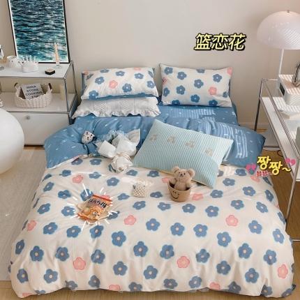 91家纺网 家纺一手货源 找家纺 顾里 2022新款13372全棉四件套-韩系花卉类 蓝恋花