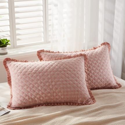 91家纺网 家纺一手货源 找家纺 （总）杜先生2021新款水洗棉花边绗缝夹棉枕套48*74一对