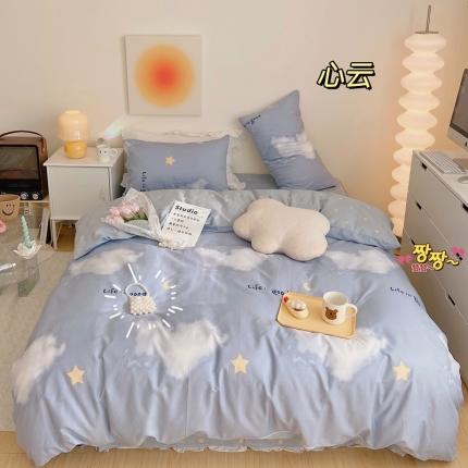 91家纺网 家纺一手货源 找家纺 顾里 2022新款13372全棉四件套-简约爱心 心云