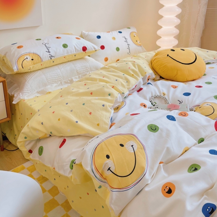91家纺网 家纺一手货源 找家纺 顾里 2022新款13372全棉四件套-卡通 彩色笑脸