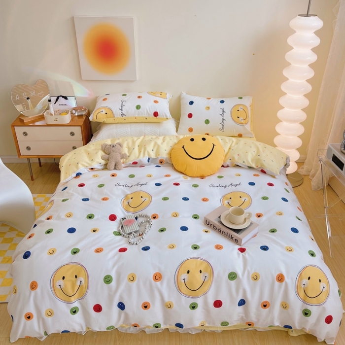 91家纺网 家纺一手货源 找家纺 顾里 2022新款13372全棉四件套-卡通 彩色笑脸