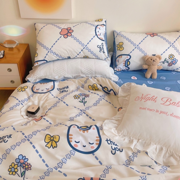 91家纺网 家纺一手货源 找家纺 顾里 2022新款13372全棉四件套-卡通 快乐小猫