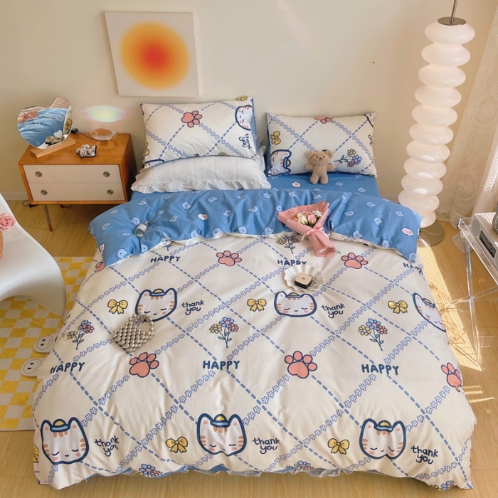 91家纺网 家纺一手货源 找家纺 顾里 2022新款13372全棉四件套-卡通 快乐小猫