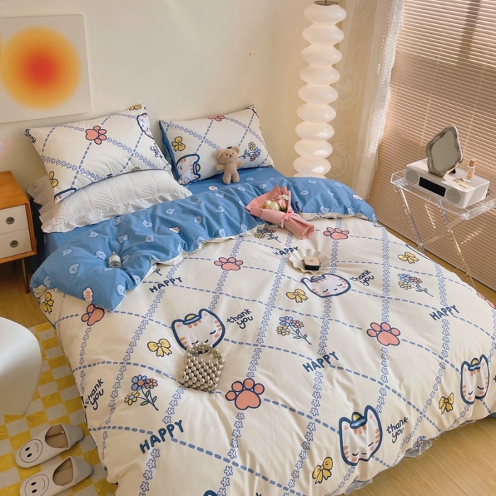 91家纺网 家纺一手货源 找家纺 顾里 2022新款13372全棉四件套-卡通 快乐小猫