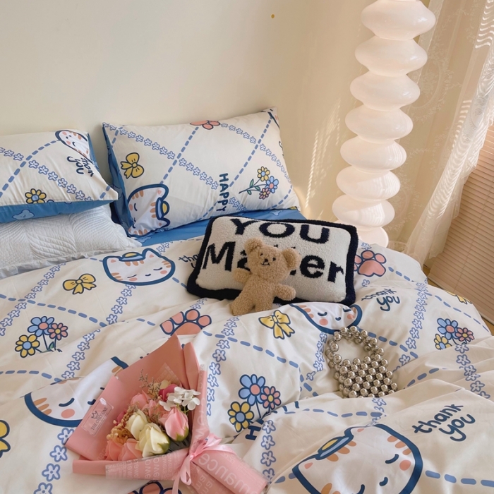 91家纺网 家纺一手货源 找家纺 顾里 2022新款13372全棉四件套-卡通 快乐小猫