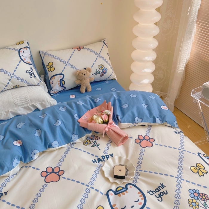 91家纺网 家纺一手货源 找家纺 顾里 2022新款13372全棉四件套-卡通 快乐小猫