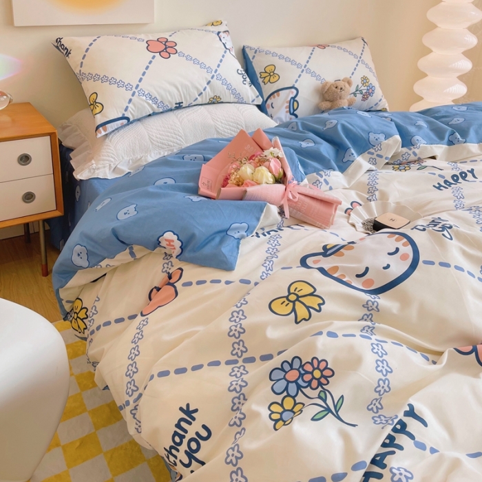 91家纺网 家纺一手货源 找家纺 顾里 2022新款13372全棉四件套-卡通 快乐小猫