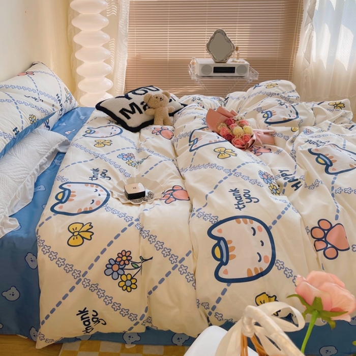 91家纺网 家纺一手货源 找家纺 顾里 2022新款13372全棉四件套-卡通 快乐小猫