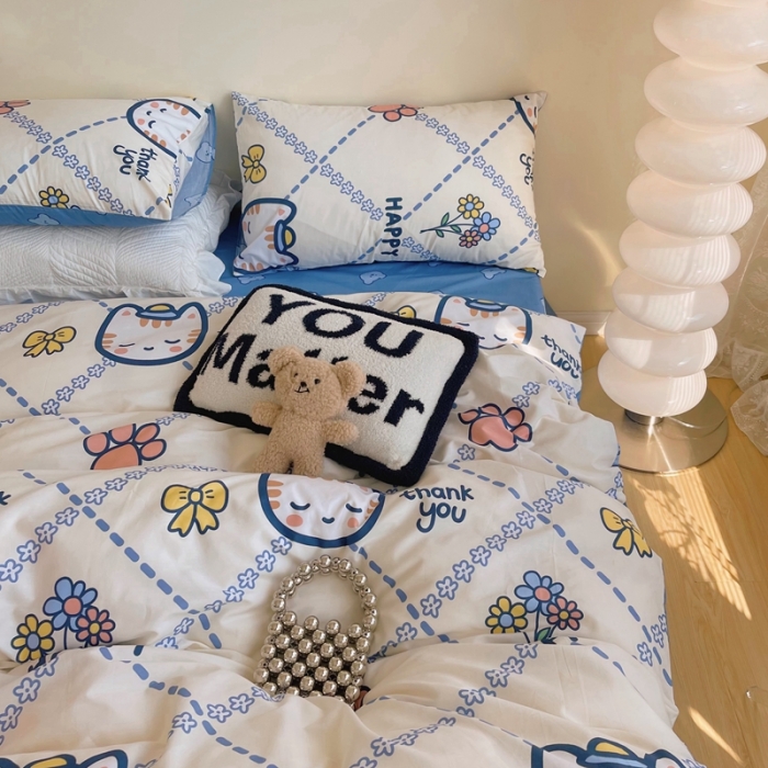 91家纺网 家纺一手货源 找家纺 顾里 2022新款13372全棉四件套-卡通 快乐小猫