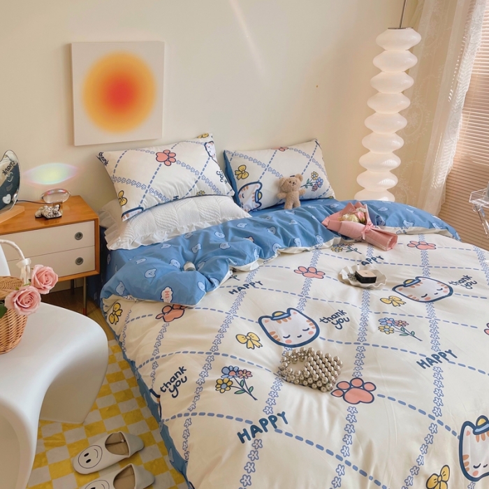 91家纺网 家纺一手货源 找家纺 顾里 2022新款13372全棉四件套-卡通 快乐小猫