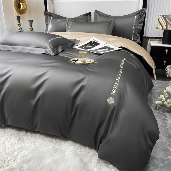 91家纺网 家纺一手货源 找家纺 蓝巢家纺 2022新款100支长绒棉四件套 邂逅-高级灰