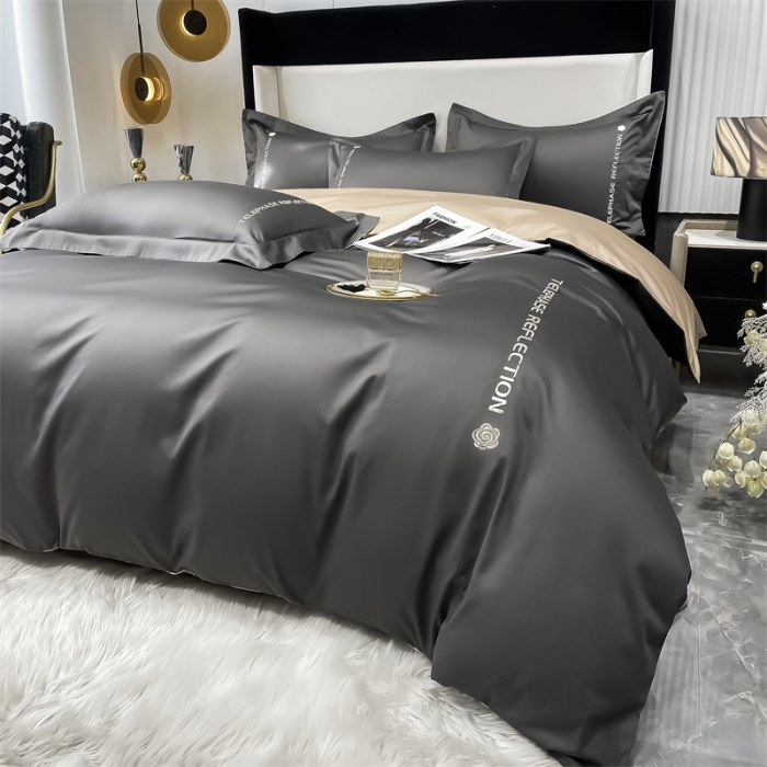 91家纺网 家纺一手货源 找家纺 蓝巢家纺 2022新款100支长绒棉四件套 邂逅-高级灰