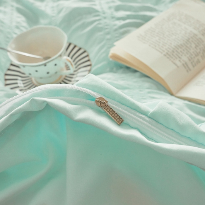 91家纺网 家纺一手货源 找家纺 ab家纺 2023新款泡泡纱水洗棉四件套 泡泡纱薄荷