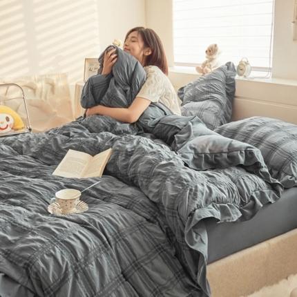 ab家纺 2023新款泡泡纱水洗棉四件套 泡泡纱高级灰