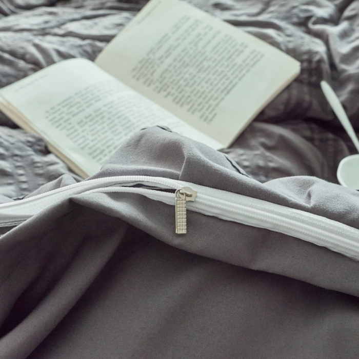 91家纺网 家纺一手货源 找家纺 ab家纺 2023新款泡泡纱水洗棉四件套 泡泡纱高级灰