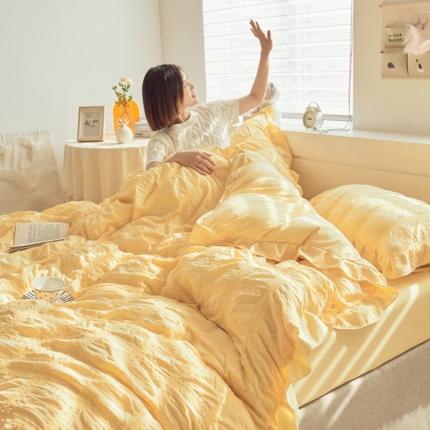 ab家纺 2023新款泡泡纱水洗棉四件套 泡泡纱姜黄
