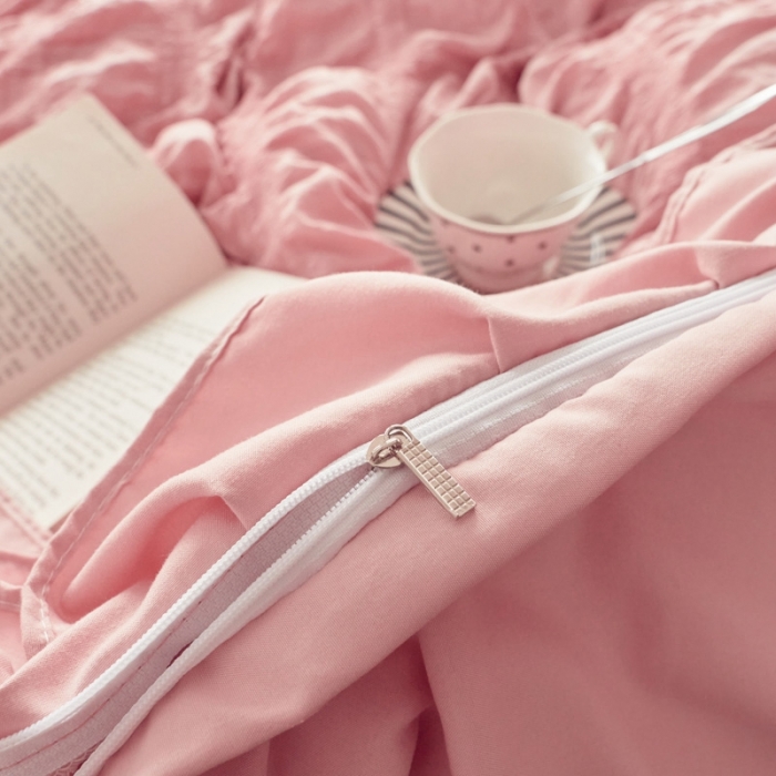 91家纺网 家纺一手货源 找家纺 ab家纺 2023新款泡泡纱水洗棉四件套 泡泡纱浅豆沙