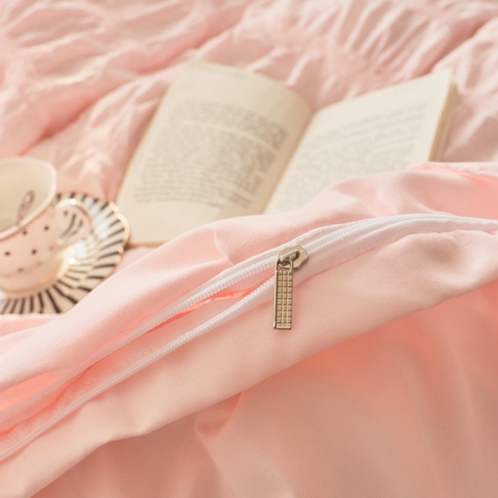 91家纺网 家纺一手货源 找家纺 ab家纺 2023新款泡泡纱水洗棉四件套 泡泡纱香叶粉