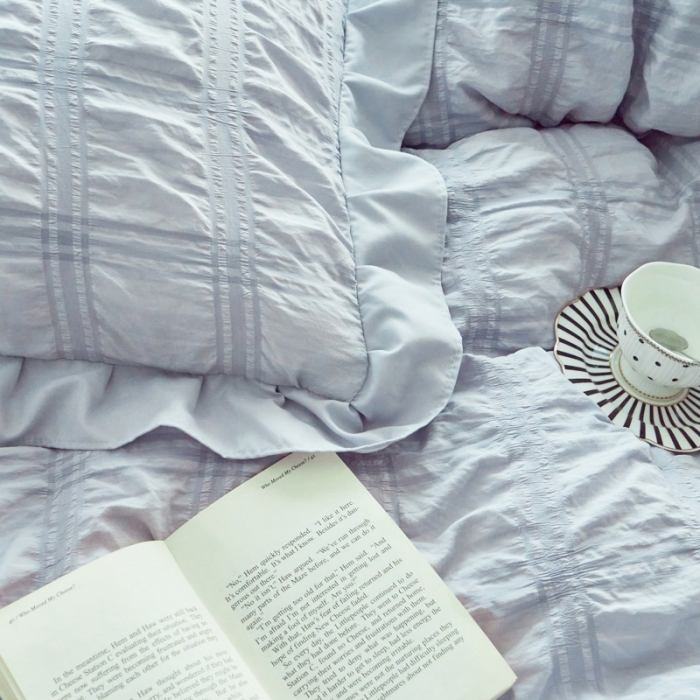 91家纺网 家纺一手货源 找家纺 ab家纺 2023新款泡泡纱水洗棉四件套 泡泡纱紫灰