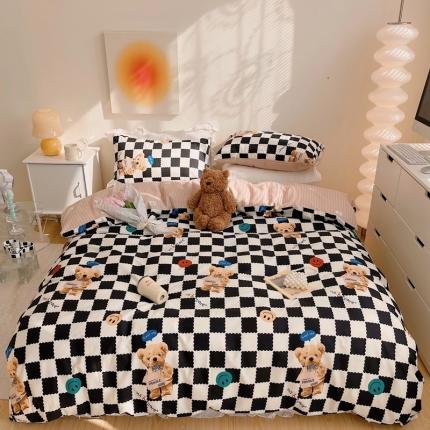 顾里 2022新款13372全棉四件套-治 愈卡通 韩国方块小熊