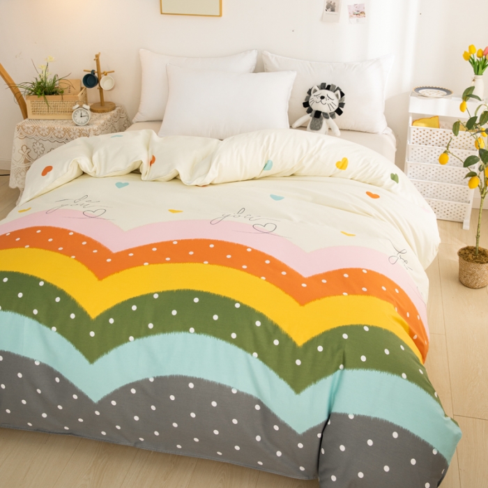 91家纺网 家纺一手货源 找家纺 首爱家纺 2025新款直播款全棉13070纯棉斜纹被套 多彩爱心