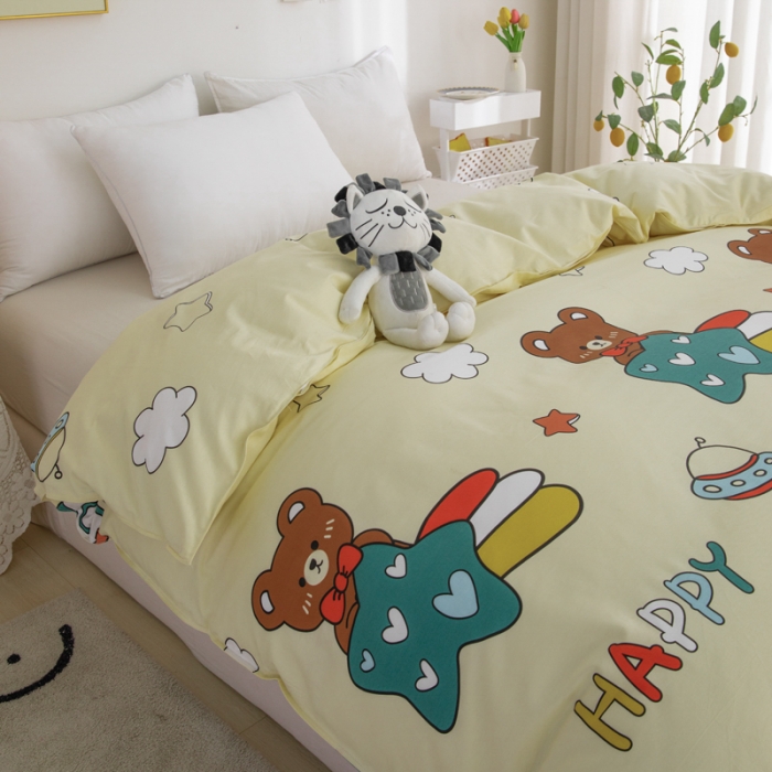 91家纺网 家纺一手货源 找家纺 首爱家纺 2025新款直播款全棉13070纯棉斜纹被套 欢乐熊