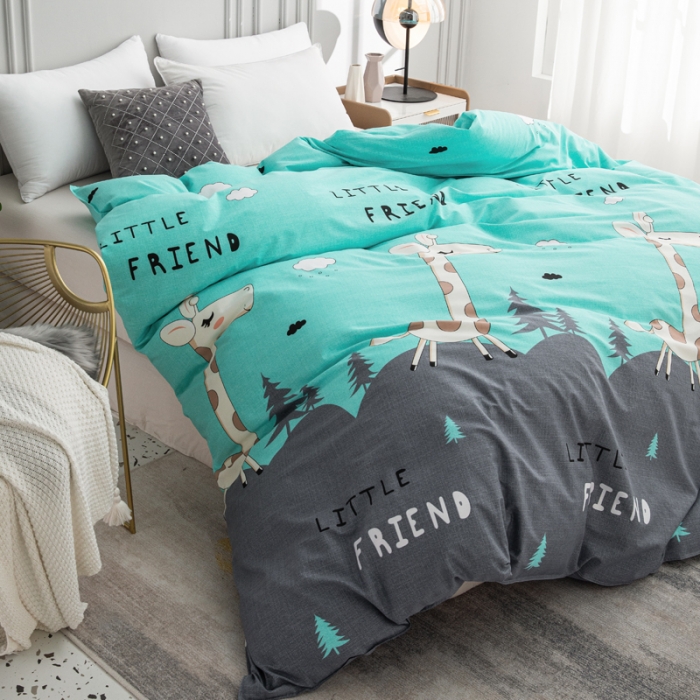 91家纺网 家纺一手货源 找家纺 首爱家纺 2025新款直播款全棉13070纯棉斜纹被套 长颈鹿