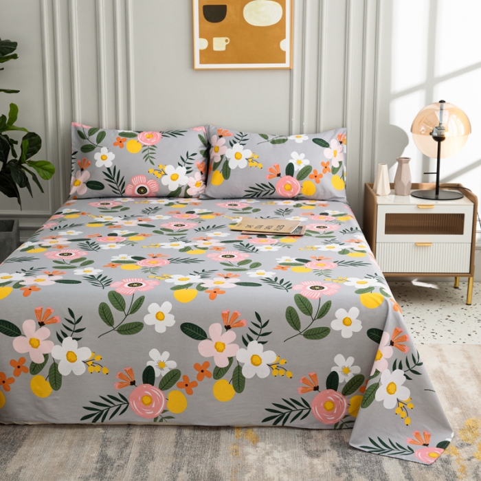 91家纺网 家纺一手货源 找家纺 首爱家纺 2025新款直播款13070纯棉斜纹床单全棉 百花绽放