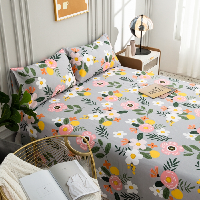 91家纺网 家纺一手货源 找家纺 首爱家纺 2025新款直播款13070纯棉斜纹床单全棉 百花绽放