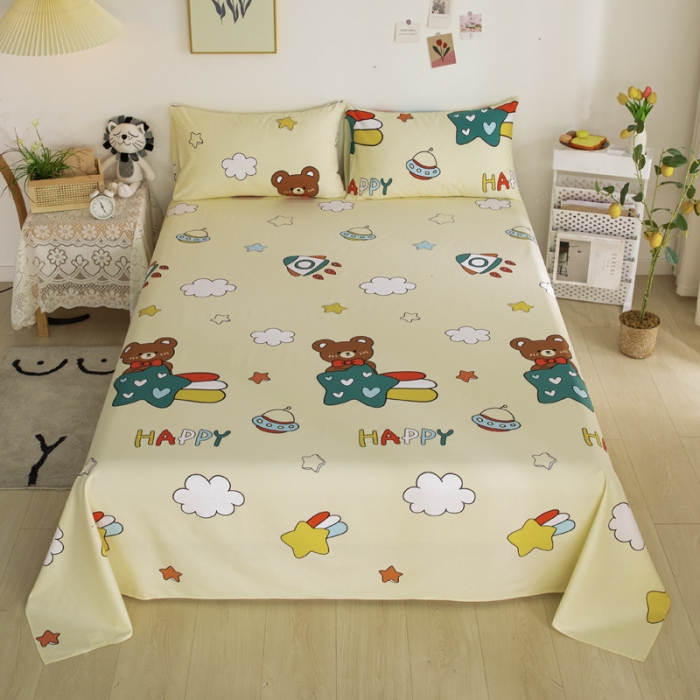 91家纺网 家纺一手货源 找家纺 首爱家纺 2025新款直播款13070纯棉斜纹床单全棉 欢乐熊