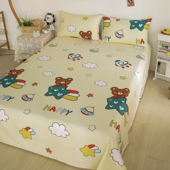 91家纺网 家纺一手货源 找家纺 首爱家纺 2025新款直播款13070纯棉斜纹床单全棉 欢乐熊