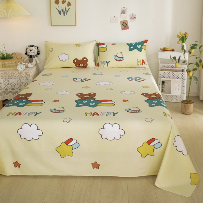 91家纺网 家纺一手货源 找家纺 首爱家纺 2025新款直播款13070纯棉斜纹床单全棉 欢乐熊