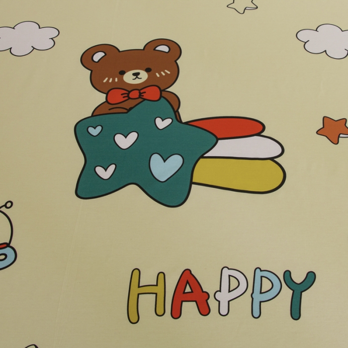 91家纺网 家纺一手货源 找家纺 首爱家纺 2025新款直播款13070纯棉斜纹床单全棉 欢乐熊