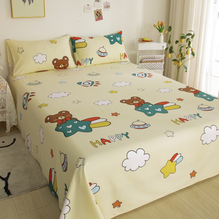 91家纺网 家纺一手货源 找家纺 首爱家纺 2025新款直播款13070纯棉斜纹床单全棉 欢乐熊