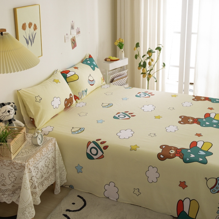 91家纺网 家纺一手货源 找家纺 首爱家纺 2025新款直播款13070纯棉斜纹床单全棉 欢乐熊