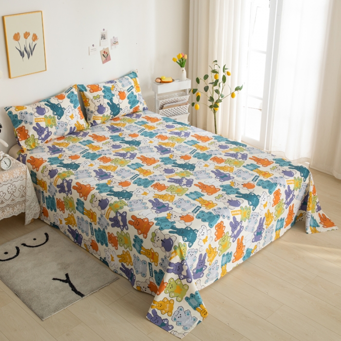 91家纺网 家纺一手货源 找家纺 首爱家纺 2025新款直播款13070纯棉斜纹床单全棉 可爱熊