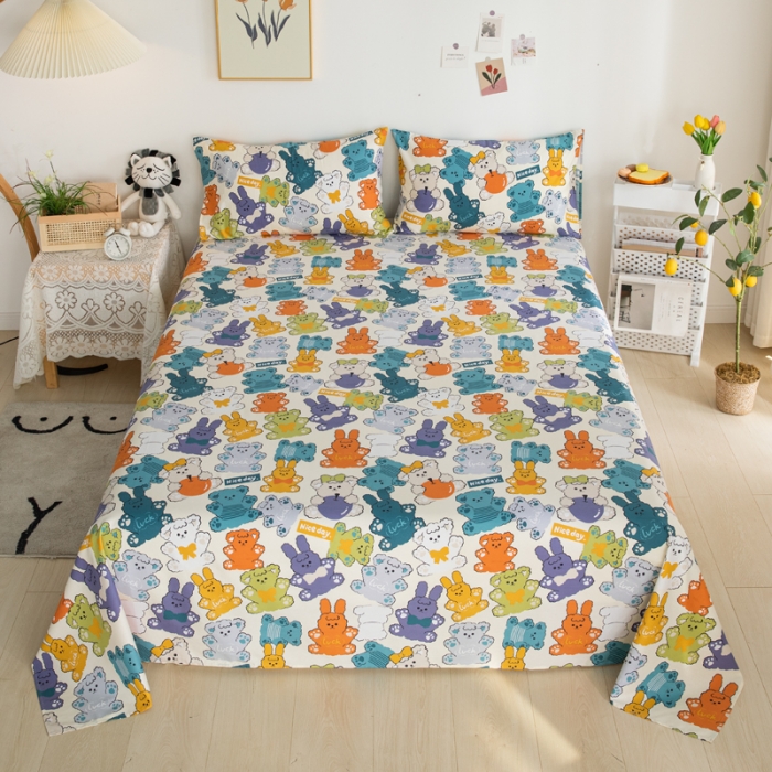 91家纺网 家纺一手货源 找家纺 首爱家纺 2025新款直播款13070纯棉斜纹床单全棉 可爱熊