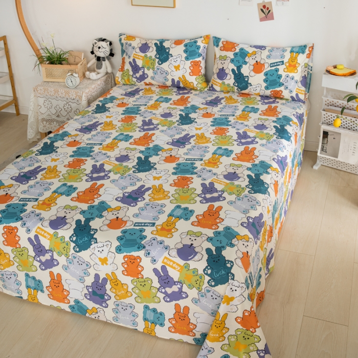 91家纺网 家纺一手货源 找家纺 首爱家纺 2025新款直播款13070纯棉斜纹床单全棉 可爱熊