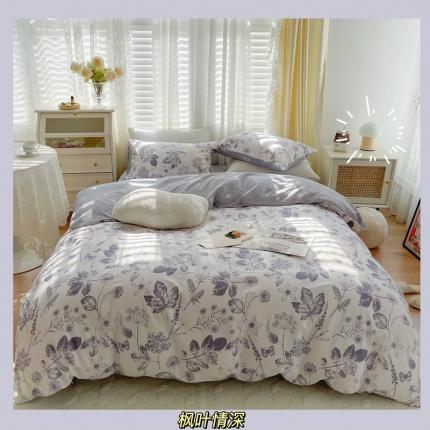 91家纺网 家纺一手货源 找家纺 顾里 2022新款13372全棉四件套-韩系全棉影棚图 枫叶情深