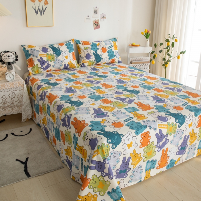 91家纺网 家纺一手货源 找家纺 首爱家纺 2025新款直播款13070纯棉斜纹床单全棉 可爱熊