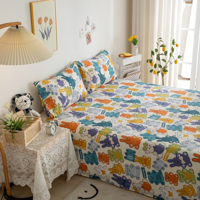 91家纺网 家纺一手货源 找家纺 首爱家纺 2025新款直播款13070纯棉斜纹床单全棉 可爱熊