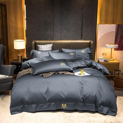 91家纺网 家纺一手货源 找家纺 蓝巢家纺 2022新款60支长绒棉四件套 皇家-黛蓝