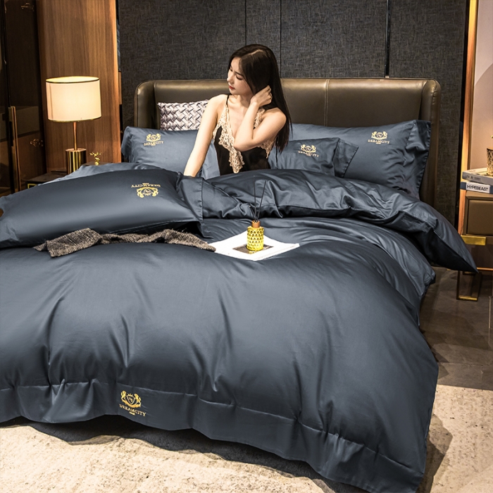 91家纺网 家纺一手货源 找家纺 蓝巢家纺 2022新款60支长绒棉四件套 皇家-黛蓝