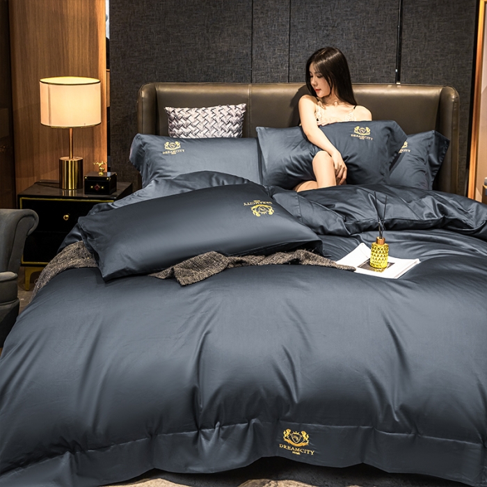 91家纺网 家纺一手货源 找家纺 蓝巢家纺 2022新款60支长绒棉四件套 皇家-黛蓝