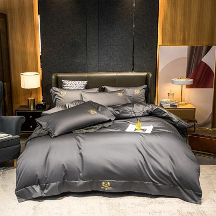 91家纺网 家纺一手货源 找家纺 蓝巢家纺 2022新款60支长绒棉四件套 皇家-高级灰