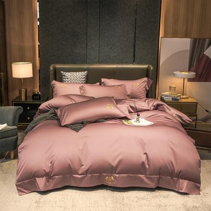 91家纺网 家纺一手货源 找家纺 蓝巢家纺 2022新款60支长绒棉四件套皇家-深豆沙