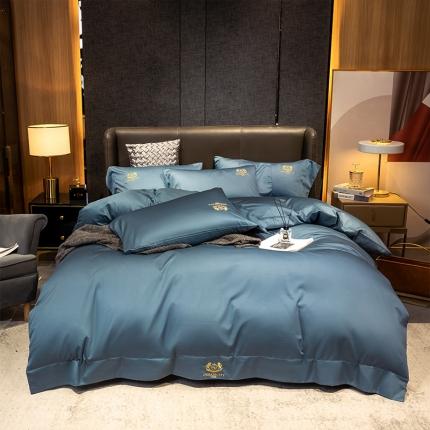 91家纺网 家纺一手货源 找家纺 蓝巢家纺 2022新款60支长绒棉四件套 皇家-月影蓝